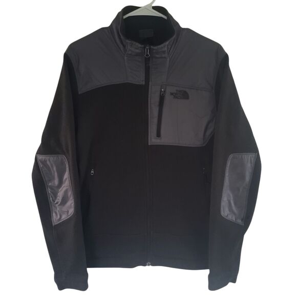 The North Face Jacket Mens Gordon Anza Sweater Knit Fleece Blk Gry Sz M DAMAGED - Picture 1 of 15